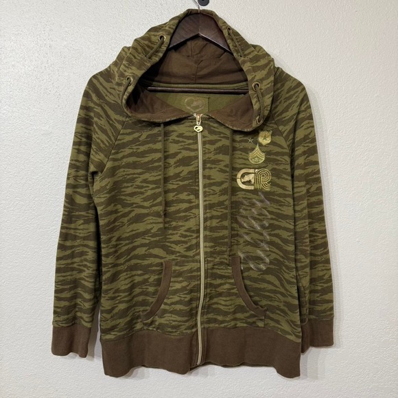 Tops - Eckored Green and brown camo zip up hoodie with a relaxed fit
